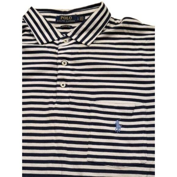 Polo Ralph Lauren Classic Fit Shirt Men Sz L Striped Blue White Short Sleeve Poc - Picture 2 of 7